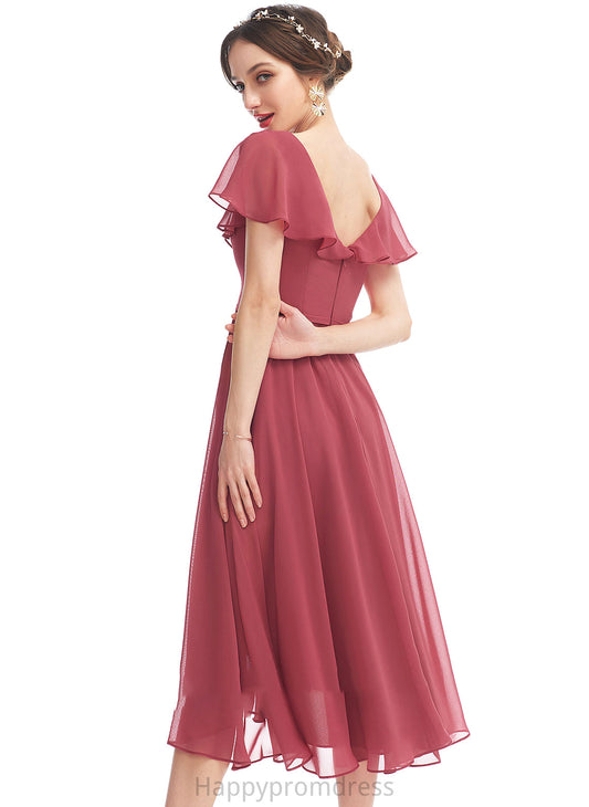 A-Line Embellishment Fabric Ruffle V-neck Length Neckline Silhouette Asymmetrical Jasmine Sleeveless Natural Waist Bridesmaid Dresses